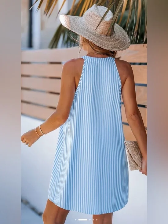 Cupshe Sleeveless Blue & White Striped Summer Dress Size Medium - Picture 3 of 8